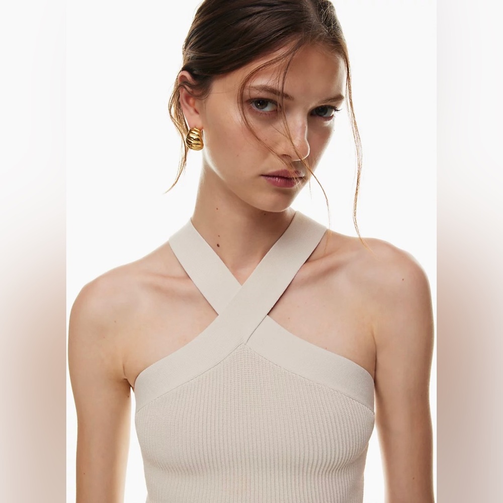 Aritzia Babaton Sculpt Knit Criss Cross Cropped Tank in Matte Pearl